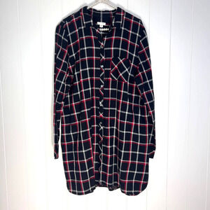 J. Jill Black and Red Plaid Buttonfront Tunic Shirt Dress SZ XL